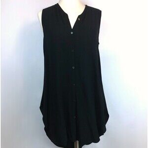 Eileen Fisher Silk Tunic Top Tunic Black Button Front Hi-Lo